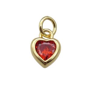 copper Heart pendant paved red zircon, gold plated, approx 7mm