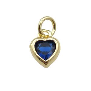 copper Heart pendant paved blue zircon, gold plated, approx 7mm