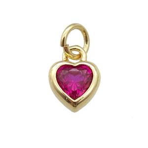 copper Heart pendant paved fuchsia zircon, gold plated, approx 7mm