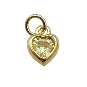 copper Heart pendant paved yellow zircon, gold plated, approx 7mm