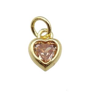 copper Heart pendant paved champagne zircon, gold plated, approx 7mm