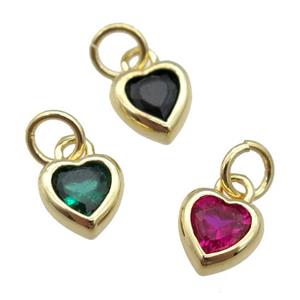 copper Heart pendant paved zircon, gold plated, mixed, approx 7mm