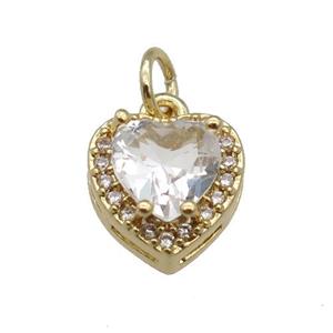 copper Heart pendant paved clear zircon, gold plated, approx 10mm