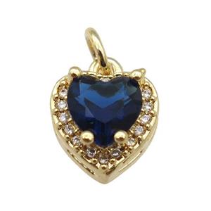copper Heart pendant paved darkblue zircon, gold plated, approx 10mm