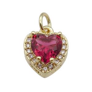 copper Heart pendant paved red zircon, gold plated, approx 10mm