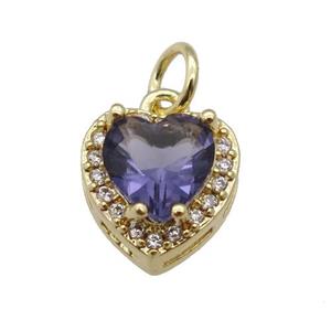 copper Heart pendant paved lavender zircon, gold plated, approx 10mm