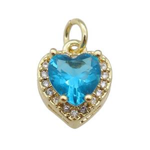 copper Heart pendant paved blue zircon, gold plated, approx 10mm