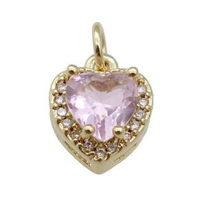 copper Heart pendant paved pink zircon, gold plated, approx 10mm
