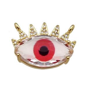 copper Evil Eye pendant paved zircon, red, gold plated, approx 15.5-20mm