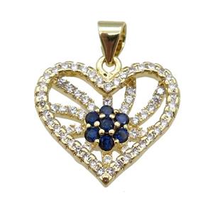 copper Heart pendant paved zircon, darkblue, gold plated, approx 18mm