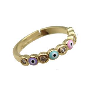 copper Rings with enamel Evil Eye, gold plated, approx 18mm dia
