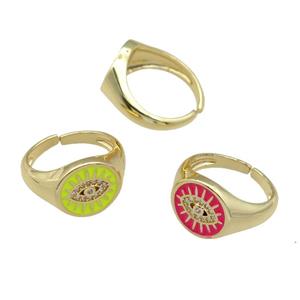 copper Rings with enamel Evil Eye, gold plated, mixed, approx 12-13mm, 18mm dia