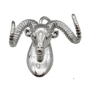 copper RamHead pendant, sheep, platinum plated, approx 15-16mm