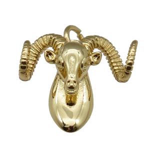 copper RamHead pendant, sheep, gold plated, approx 15-16mm
