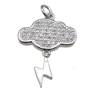 copper Cloud Lightning pendant paved zircon, platinum plated, approx 16-21mm