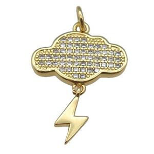 copper Cloud Lightning pendant paved zircon, gold plated, approx 16-21mm