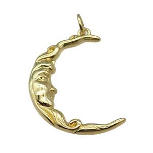 cpper Moon charm face, gold plated, approx 20-25mm