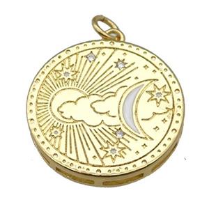 copper circle pendant, sun moon, gold plated, approx 20mm dia