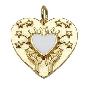 copper Heart pendant, white enamel, gold plated, approx 22mm
