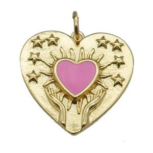 copper Heart pendant, pink enamel, gold plated, approx 22mm