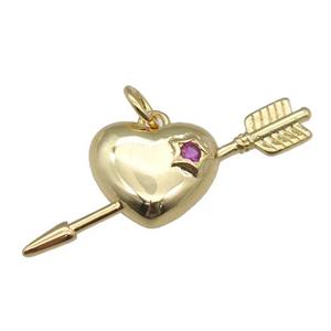 copper Cupid Heart pendant paved zircon, gold plated, approx 12-28mm