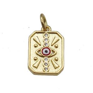 copper Rectangle pendant with red enamel Evil Eye, gold plated, approx 10-13mm