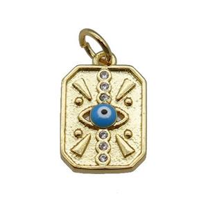 copper Rectangle pendant with red blue Evil Eye, gold plated, approx 10-13mm