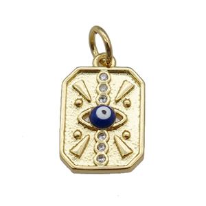 copper Rectangle pendant with royalblue enamel Evil Eye, gold plated, approx 10-13mm