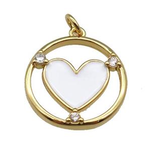 copper Heart pendant with white enamel, gold plated, approx 20mm dia