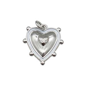 copper Heart pendant with white enamel, platinum plated, approx 15mm