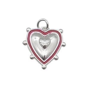 copper Heart pendant with red enamel, platinum plated, approx 15mm