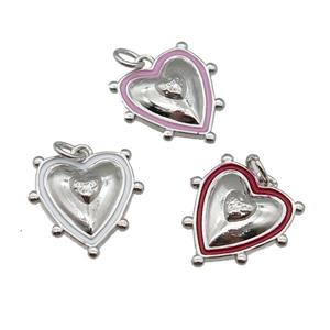 copper Heart pendant with enamel, platinum plated, mixed, approx 15mm