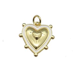 copper Heart pendant with white enamel, gold plated, approx 15mm