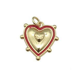 copper Heart pendant with red enamel, gold plated, approx 15mm