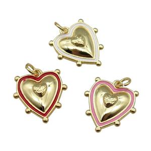 copper Heart pendant with enamel, gold plated, mixed, approx 15mm