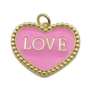 copper Heart pendant with pink enamel, LOVE, gold plated, approx 17-23mm
