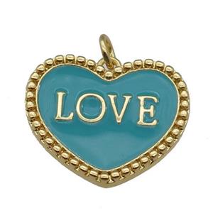 copper Heart pendant with teal enamel, LOVE, gold plated, approx 17-23mm