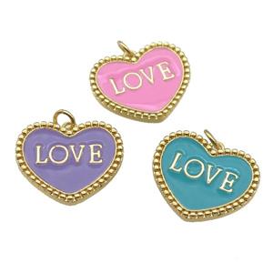 copper Heart pendant with enamel, LOVE, gold plated, mixed, approx 17-23mm