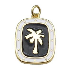 copper rectangle pendant with black enamel, coconut tree, gold plated, approx 15-18mm