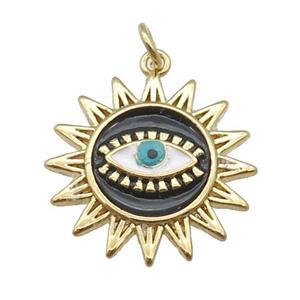 copper sun pendant with black enamel, Evil Eye, gold plated, approx 20mm dia