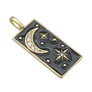 copper Tarot Card pendant with black enamel, moon, gold plated, approx 12-25mm