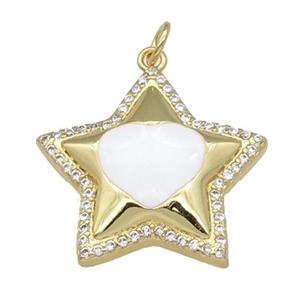 copper Star pendant paved zircon, white enamel, gold plated, approx 22mm