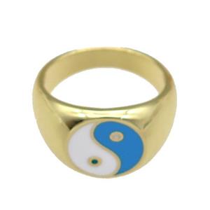 copper Ring with blue enamel Taichi, gold plated, approx 12mm, 17mm dia