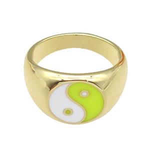 copper Ring with yellow enamel Taichi, gold plated, approx 12mm, 17mm dia