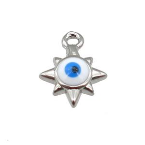 copper Evil Eye pendant with white enamel, platinum plated, approx 8mm