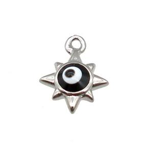 copper Evil Eye pendant with black enamel, platinum plated, approx 8mm