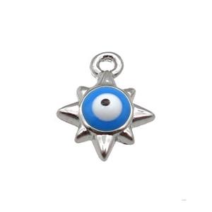 copper Evil Eye pendant with blue enamel, platinum plated, approx 8mm