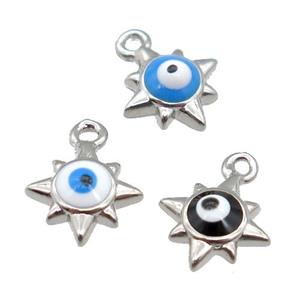 copper Evil Eye pendant with enamel, platinum plated, mixed, approx 8mm