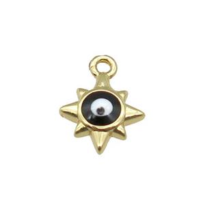 copper Evil Eye pendant with black enamel, gold plated, approx 8mm