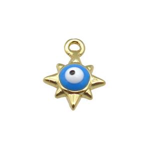 copper Evil Eye pendant with blue enamel, gold plated, approx 8mm